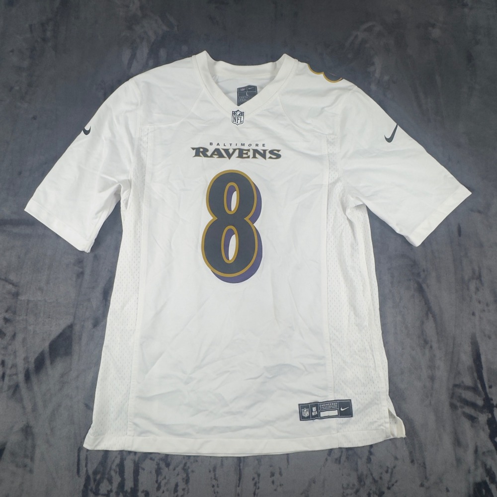 Nike Baltimore Ravens Jersey Mens Large White Lamar Jackson 8 NFL Football
